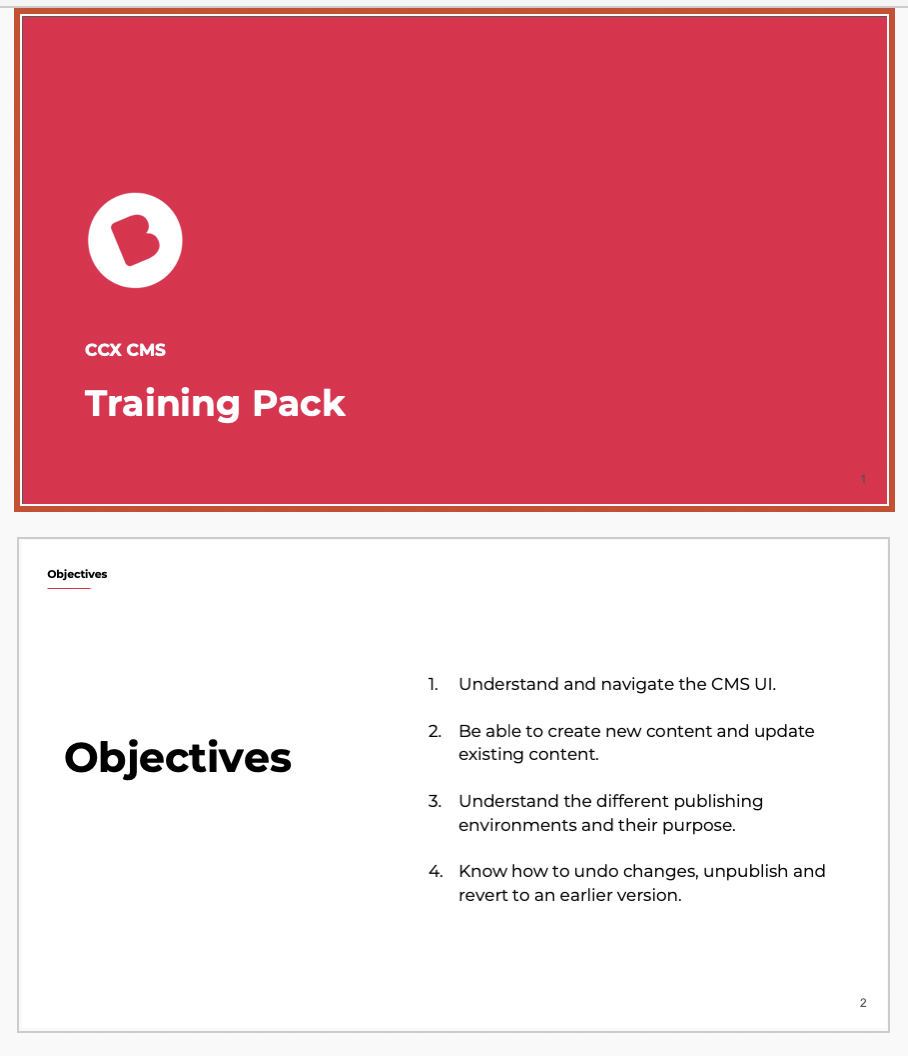 Sample training pack